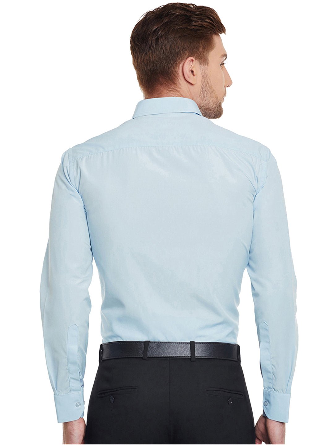 Men Sky Blue Solid Cotton Slim Fit Formal Shirt - #folk republic#