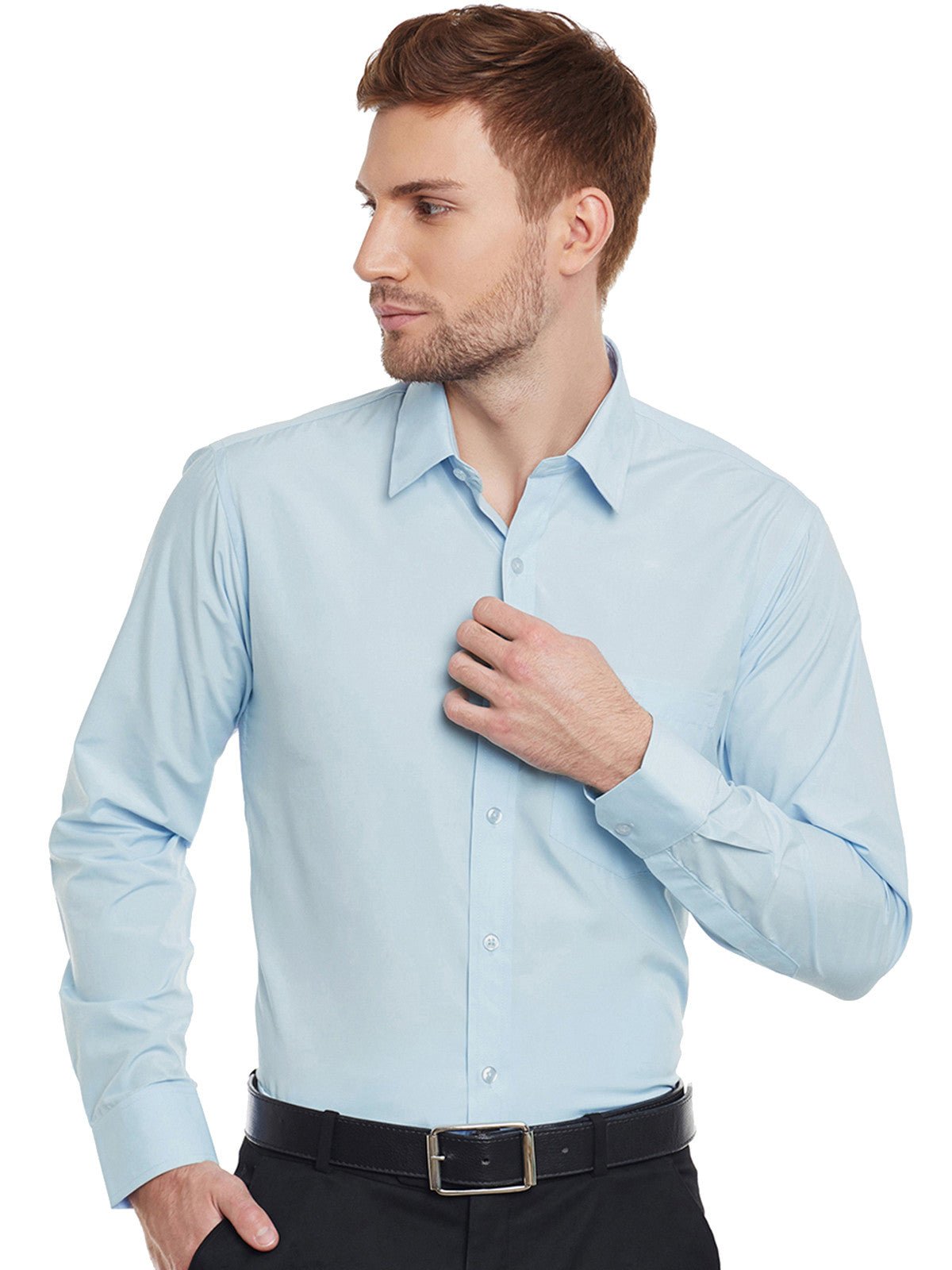 Men Sky Blue Solid Cotton Slim Fit Formal Shirt - #folk republic#