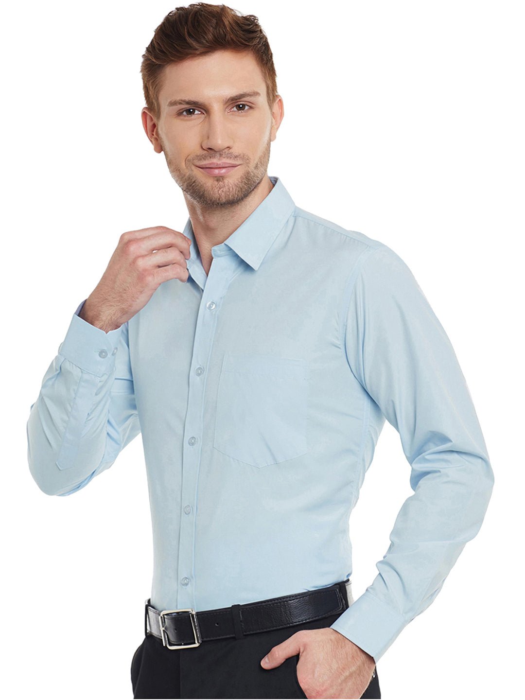 Men Sky Blue Solid Cotton Slim Fit Formal Shirt - #folk republic#