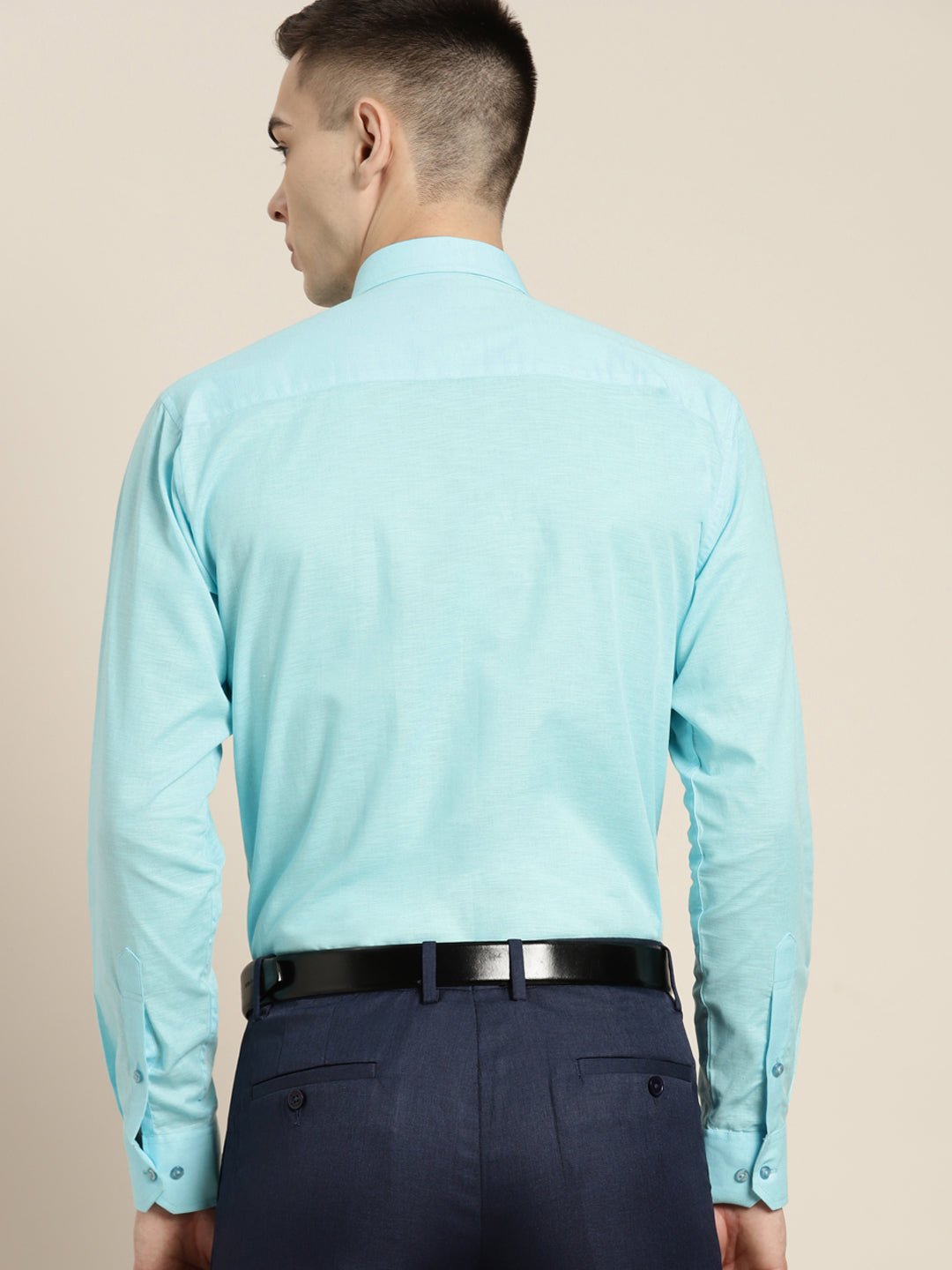 Men Sky Blue Solid Linen Cotton Slim fit Formal Shirt - #folk republic#