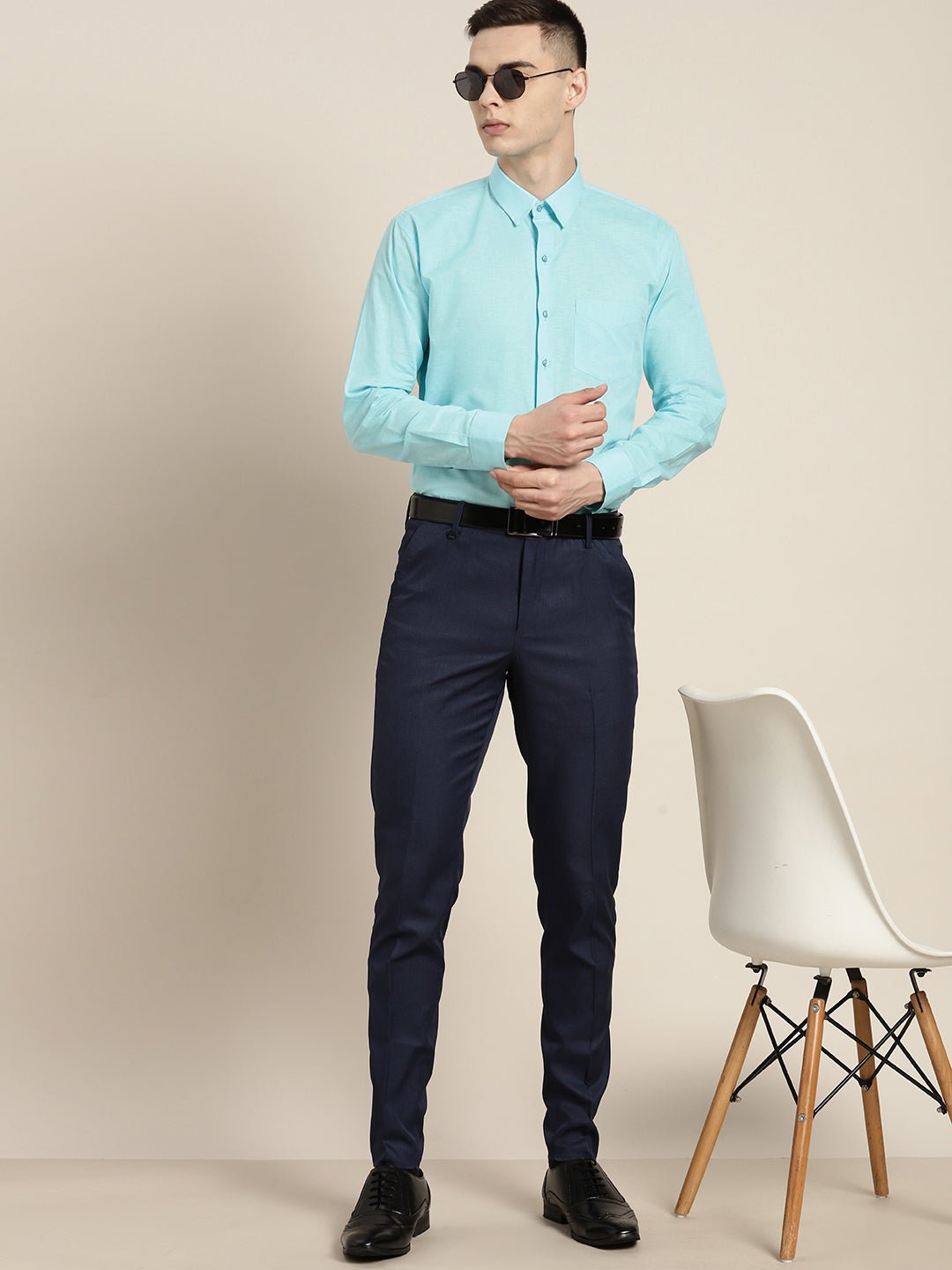 Men Sky Blue Solid Linen Cotton Slim fit Formal Shirt - #folk republic#