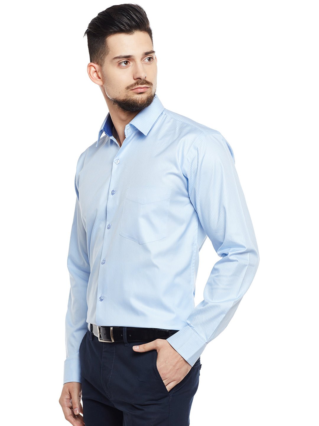 Men Sky Blue Solid Pure Cotton Pure Cotton Slim Fit Formal Shirt - #folk republic#