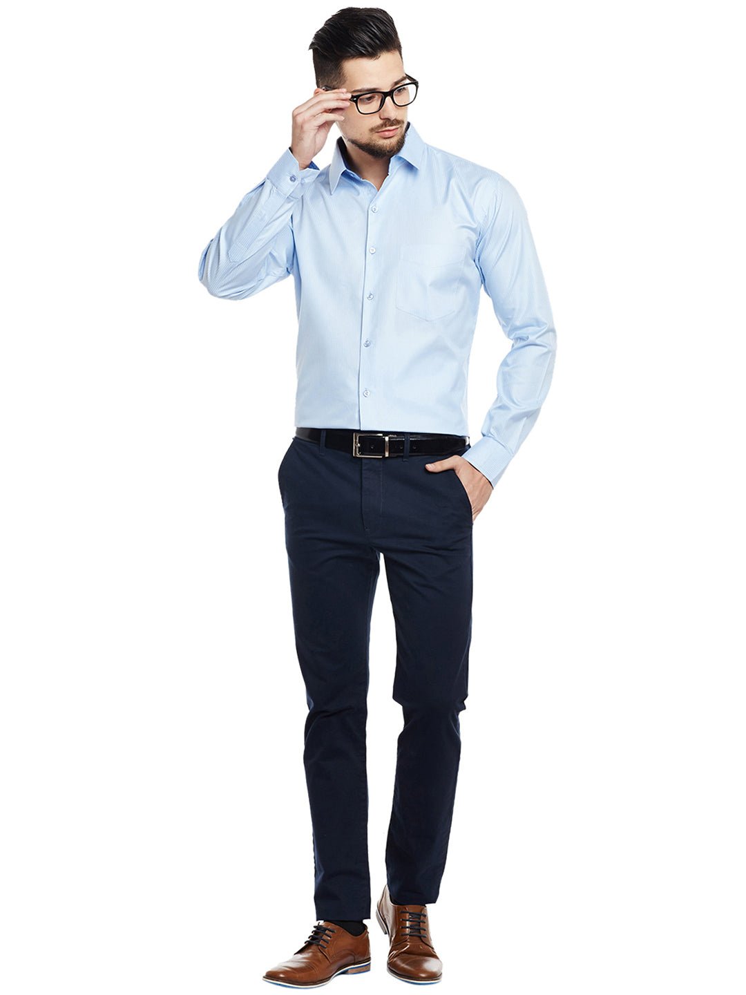 Men Sky Blue Solid Pure Cotton Pure Cotton Slim Fit Formal Shirt - #folk republic#