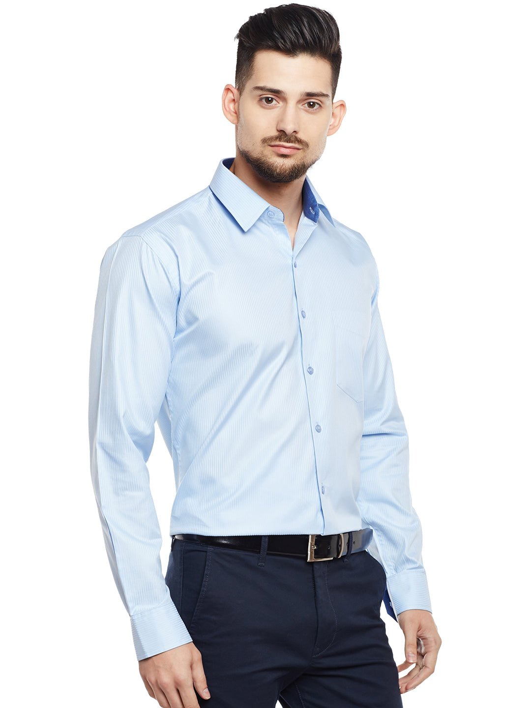 Men Sky Blue Solid Pure Cotton Pure Cotton Slim Fit Formal Shirt - #folk republic#
