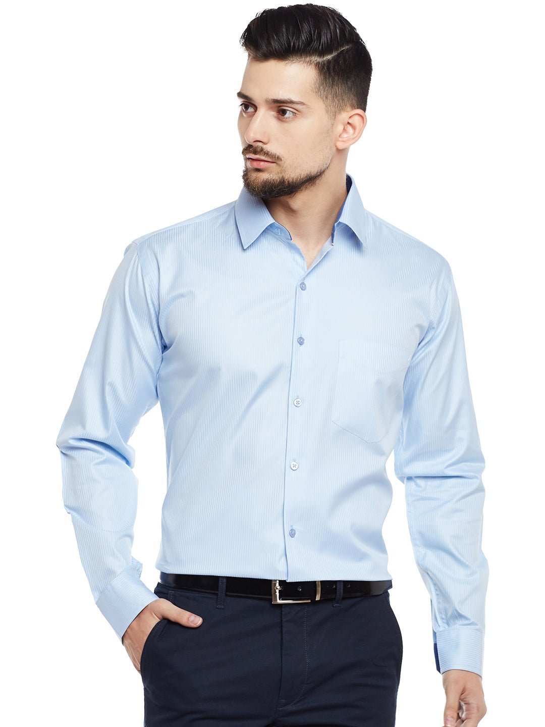 Men Sky Blue Solid Pure Cotton Pure Cotton Slim Fit Formal Shirt - #folk republic#