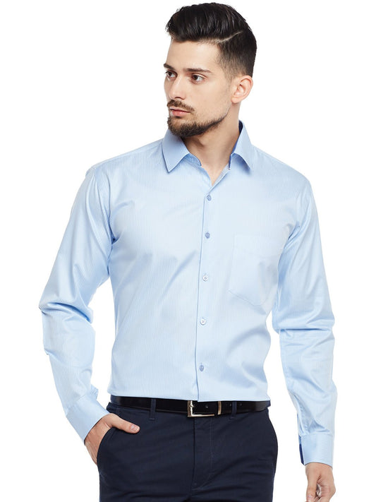 Men Sky Blue Solid Pure Cotton Pure Cotton Slim Fit Formal Shirt - #folk republic#