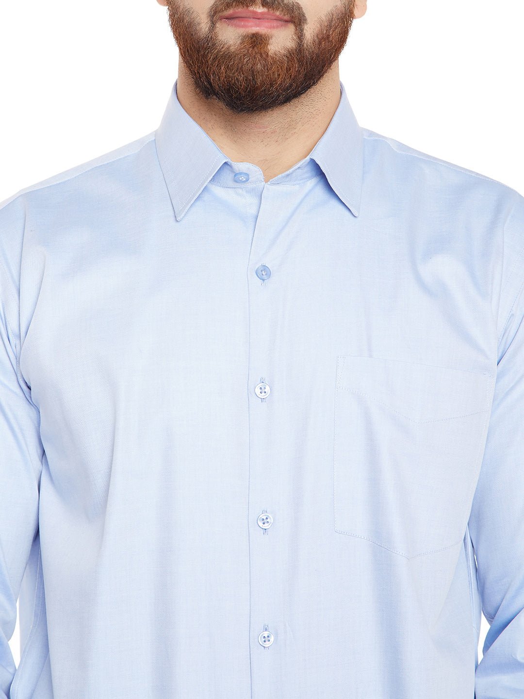 Men Sky Blue Solid Pure Cotton Slim Fit Formal Shirt - #folk republic#