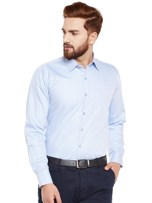 Men Sky Blue Solid Pure Cotton Slim Fit Formal Shirt - #folk republic#