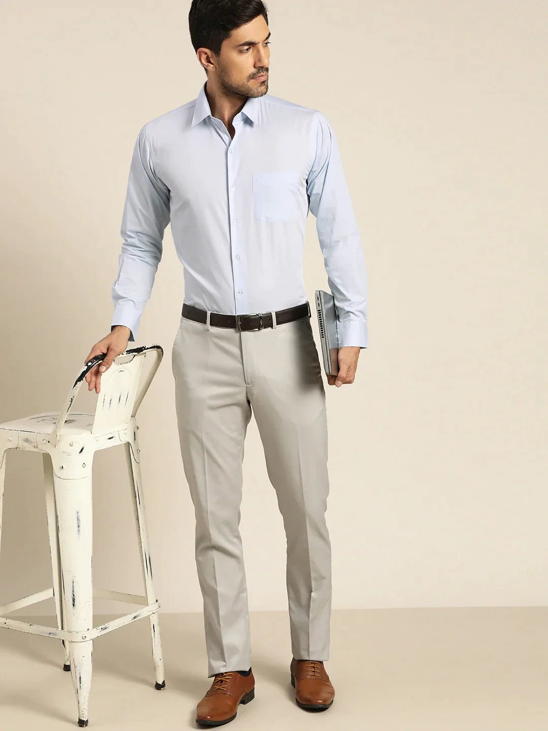 Men Sky Blue Solid Pure Cotton Slim Fit Formal Shirt - #folk republic#