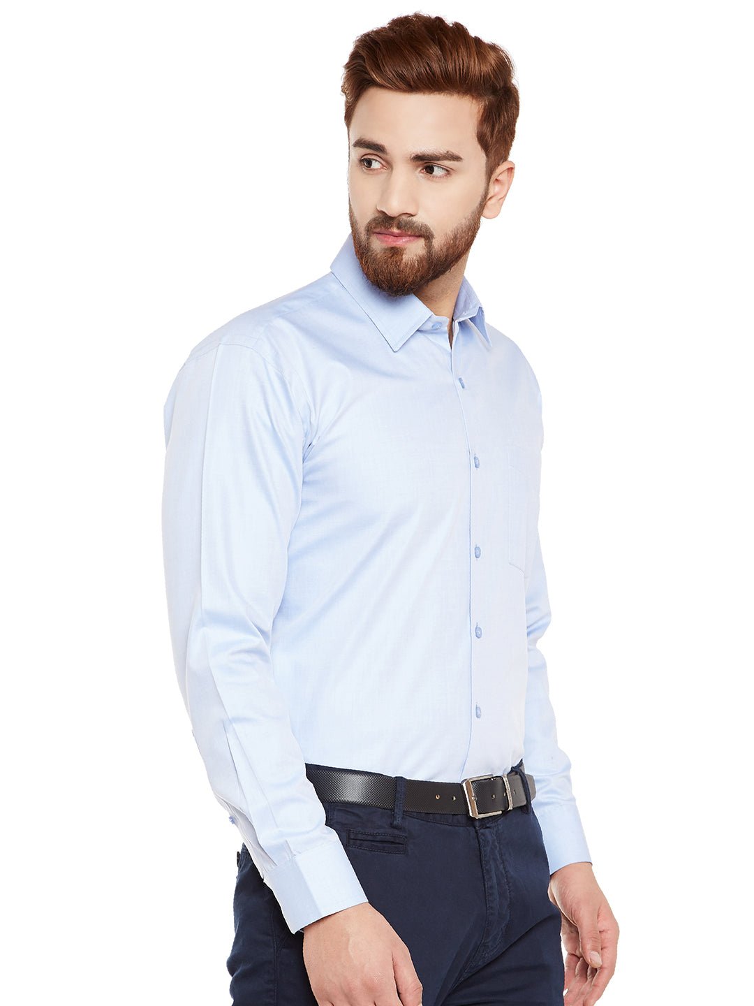 Men Sky Blue Solid Pure Cotton Slim Fit Formal Shirt - #folk republic#