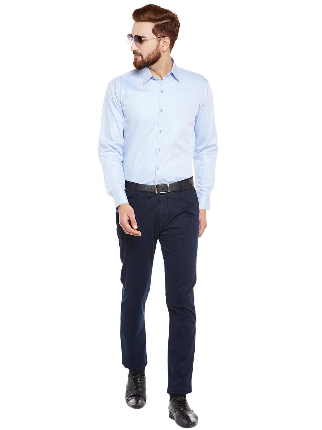 Men Sky Blue Solid Pure Cotton Slim Fit Formal Shirt - #folk republic#