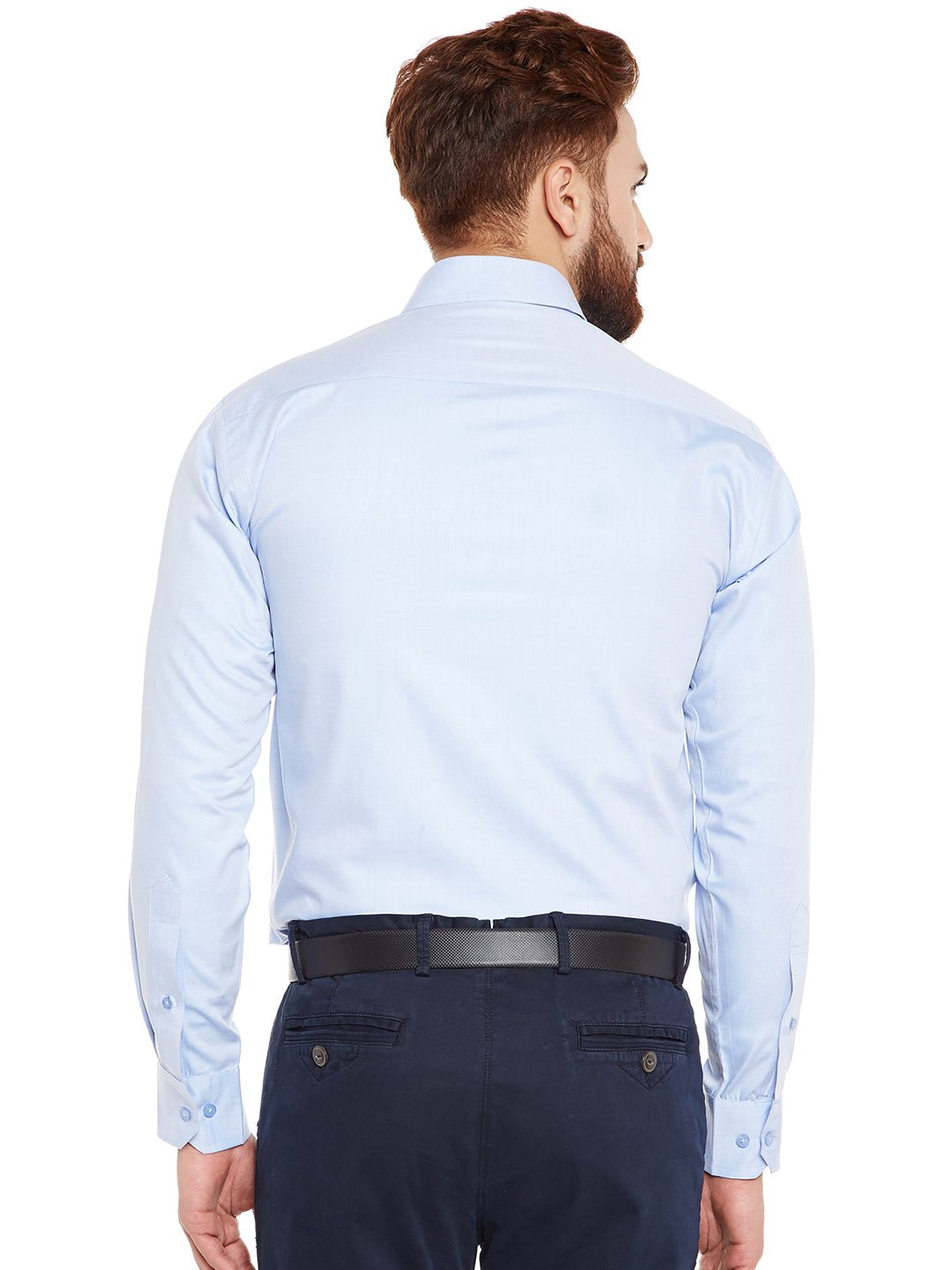 Men Sky Blue Solid Pure Cotton Slim Fit Formal Shirt - #folk republic#