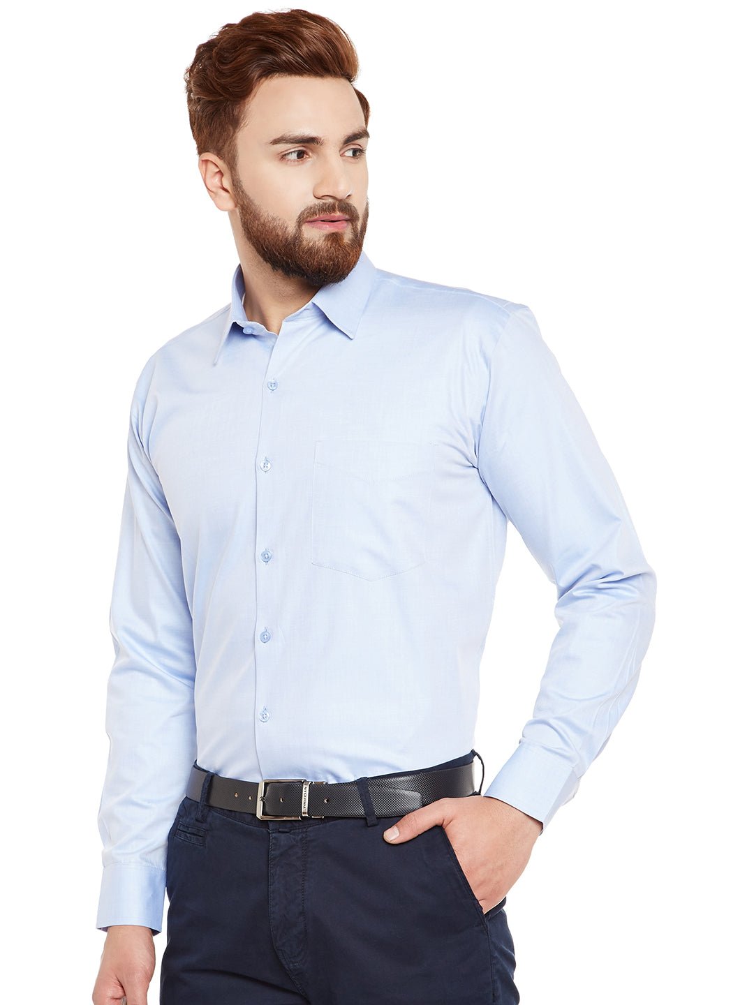 Men Sky Blue Solid Pure Cotton Slim Fit Formal Shirt - #folk republic#
