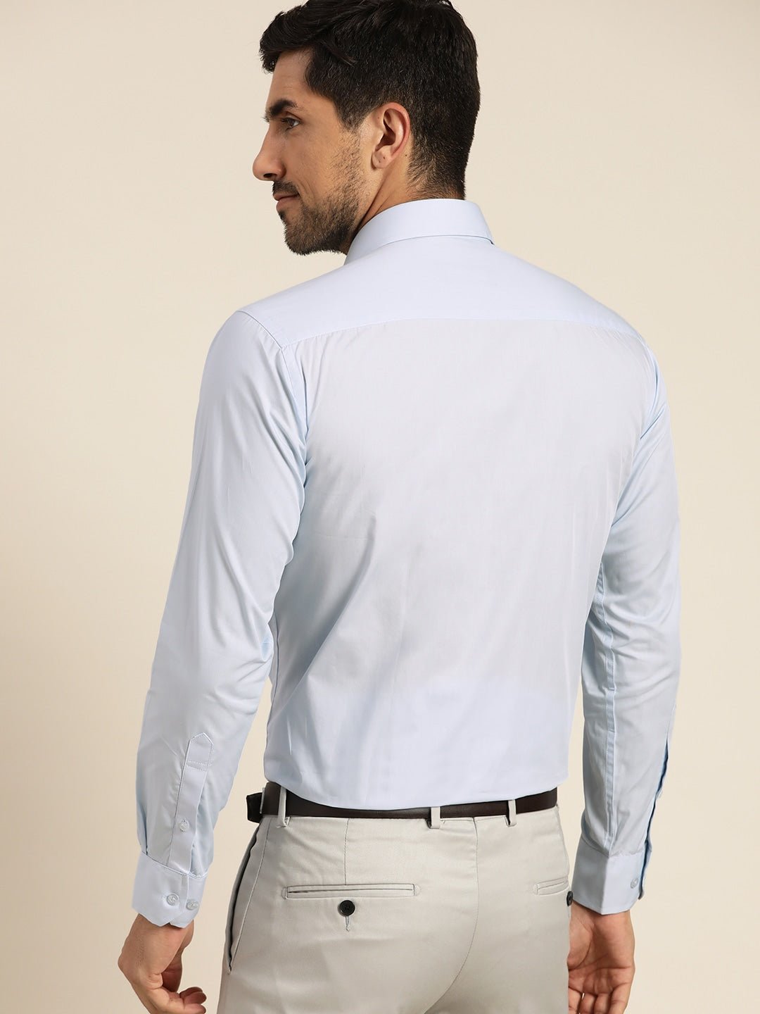 Men Sky Blue Solid Pure Cotton Slim Fit Formal Shirt - #folk republic#