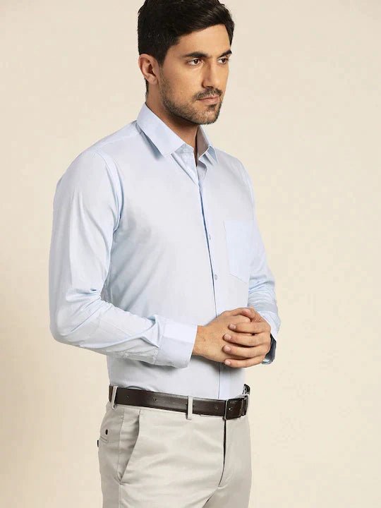 Men Sky Blue Solid Pure Cotton Slim Fit Formal Shirt - #folk republic#