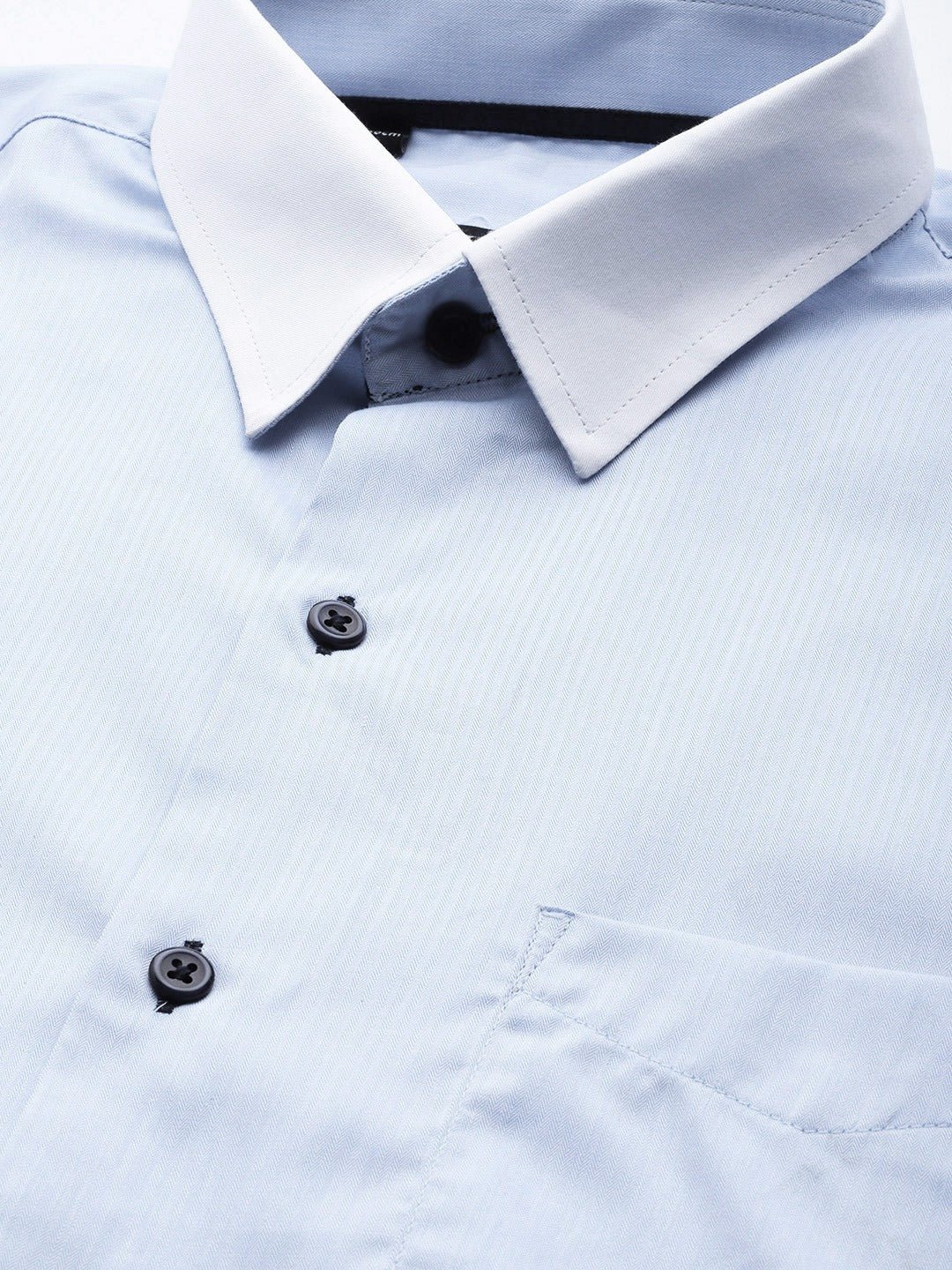 Men Sky Blue Solid White Collar Pure Cotton Slim Fit Formal Shirt - #folk republic#