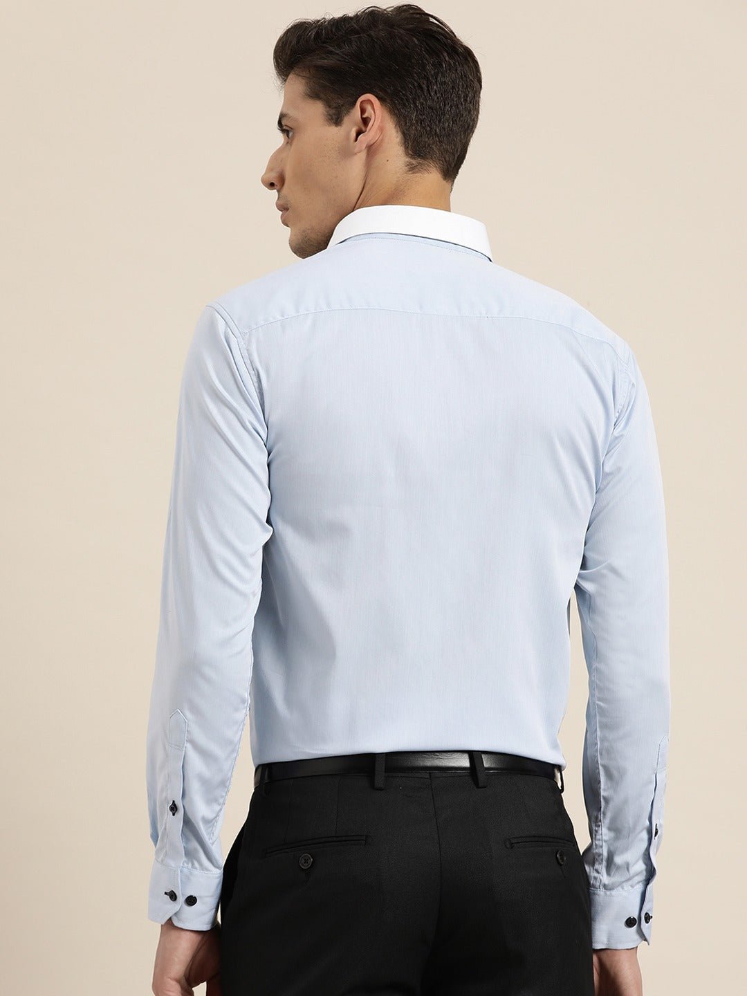 Men Sky Blue Solid White Collar Pure Cotton Slim Fit Formal Shirt - #folk republic#