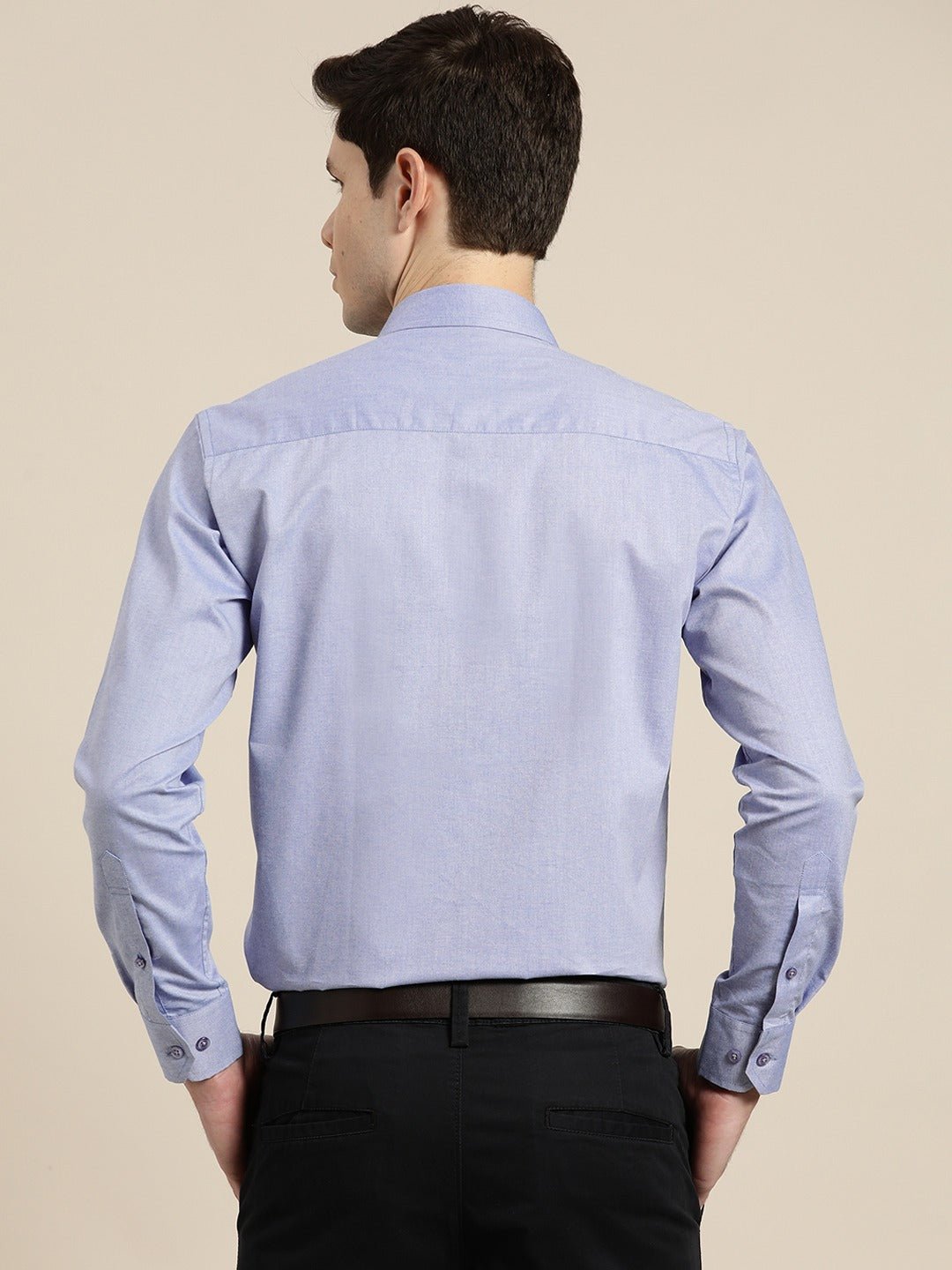 Men Sky Solid Chambray Button Down Collar Slim Fit Formal Shirt - #folk republic#