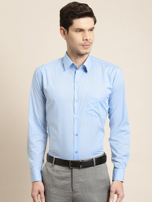 Men Sky Solid Pure Cotton French Cuff Slim Fit Formal Shirt - #folk republic#