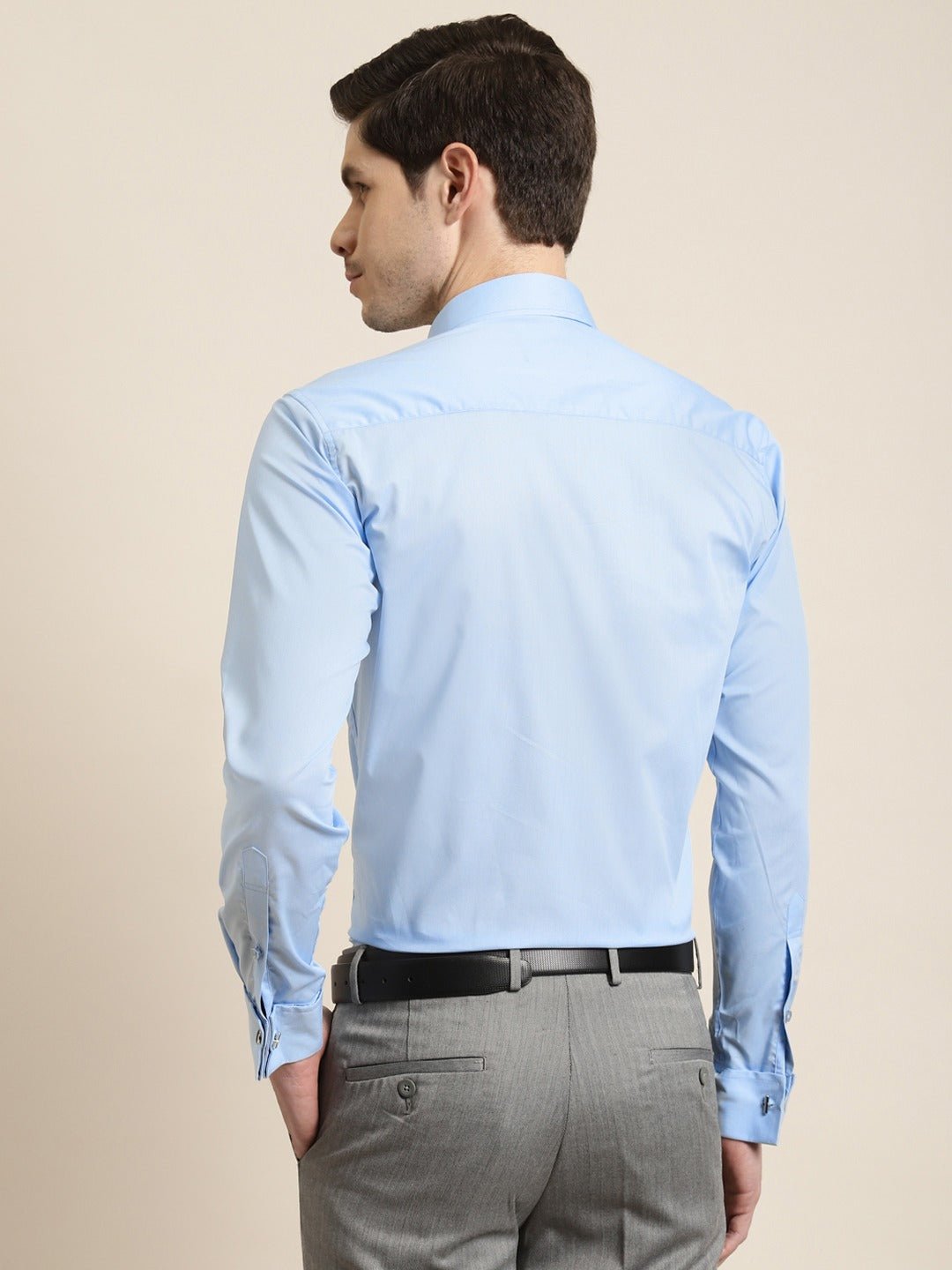 Men Sky Solid Pure Cotton French Cuff Slim Fit Formal Shirt - #folk republic#