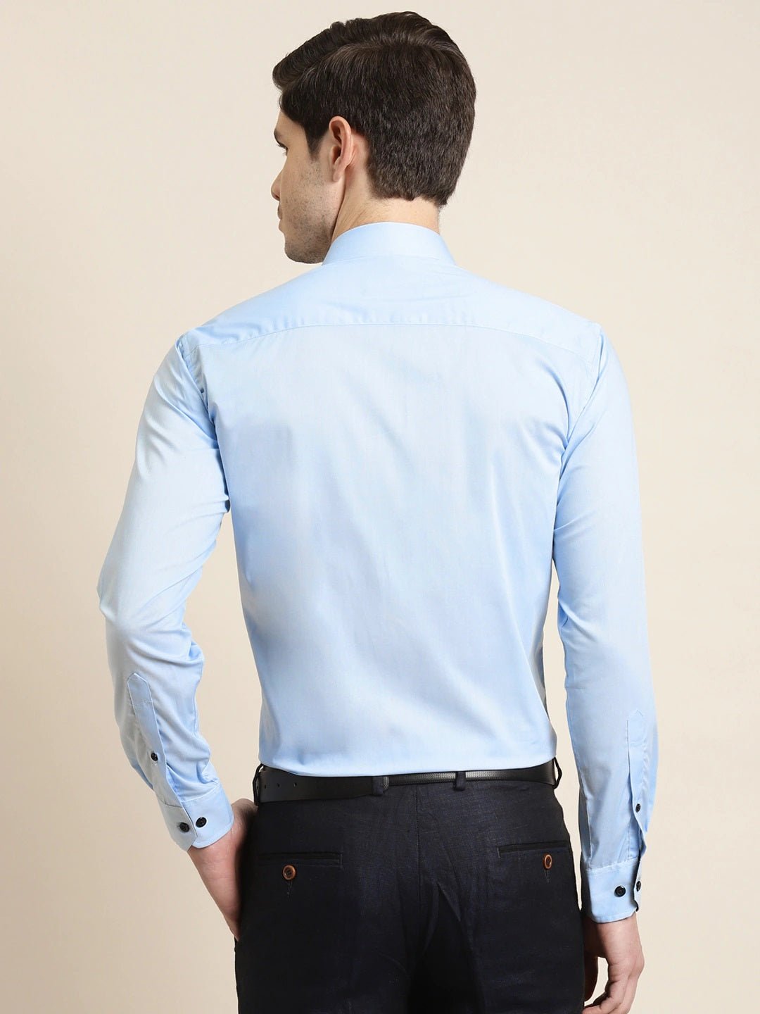 Men Sky Solid Pure Cotton Slim Fit Formal Shirt - #folk republic#