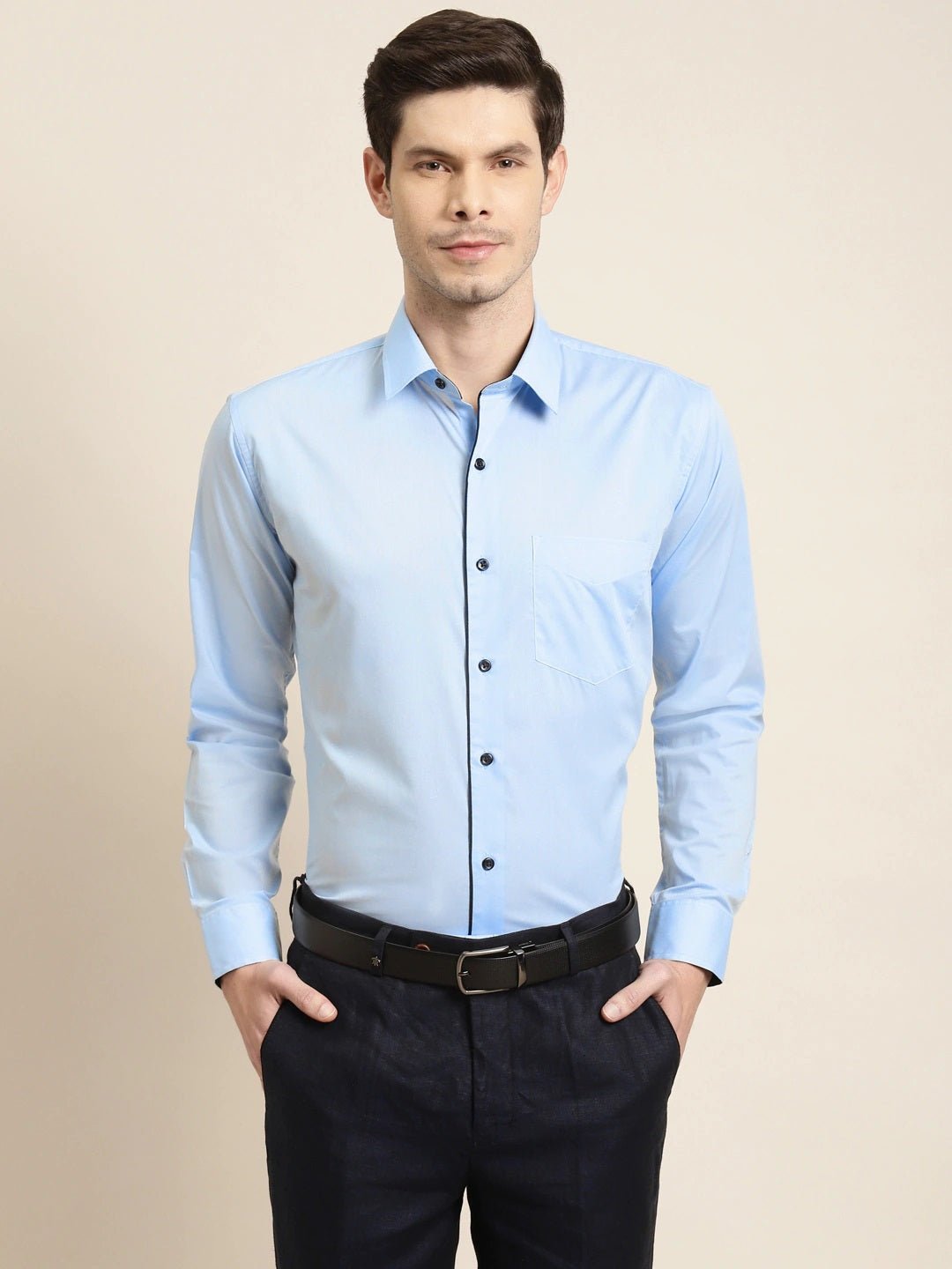 Men Sky Solid Pure Cotton Slim Fit Formal Shirt - #folk republic#