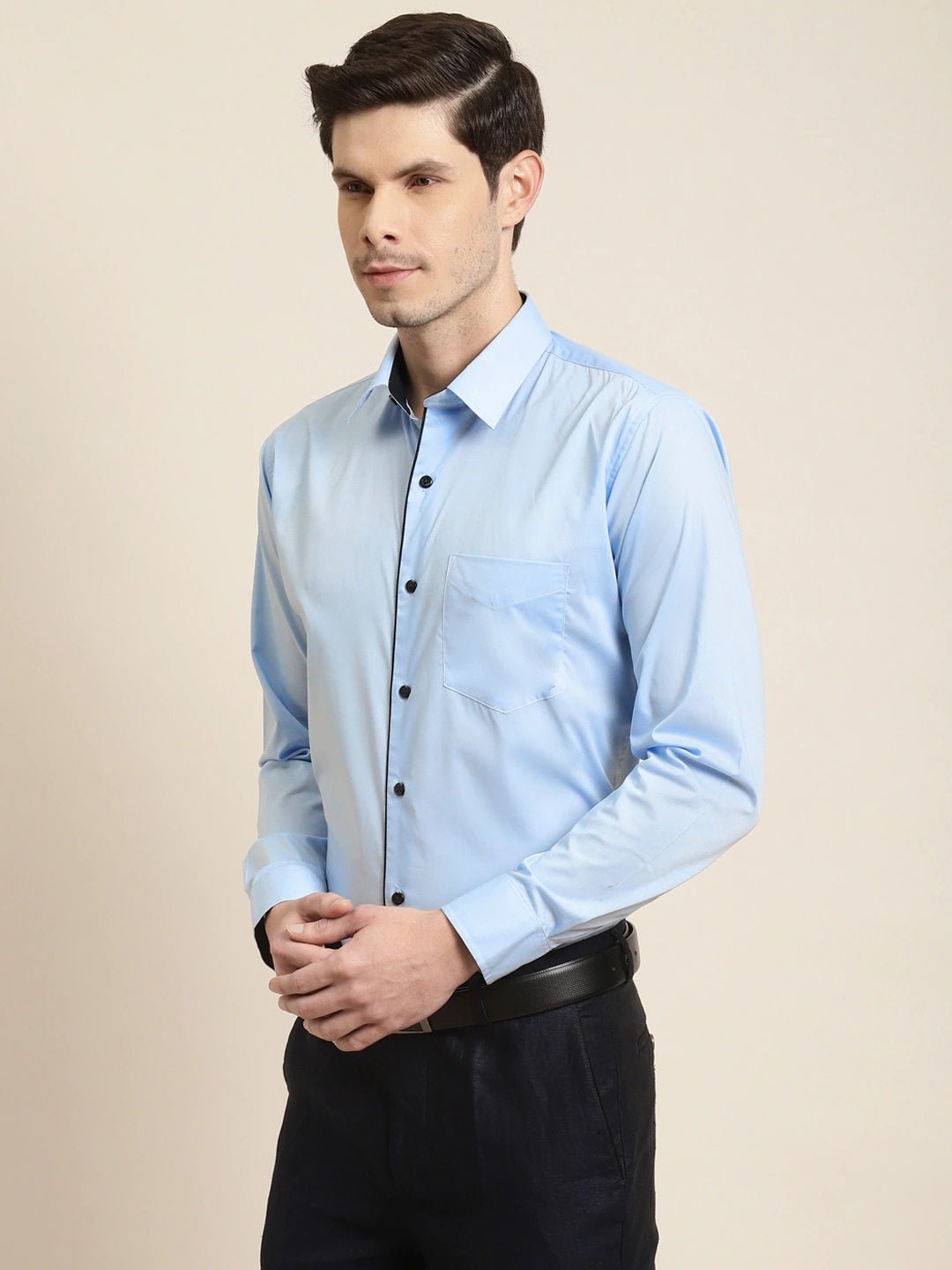 Men Sky Solid Pure Cotton Slim Fit Formal Shirt - #folk republic#