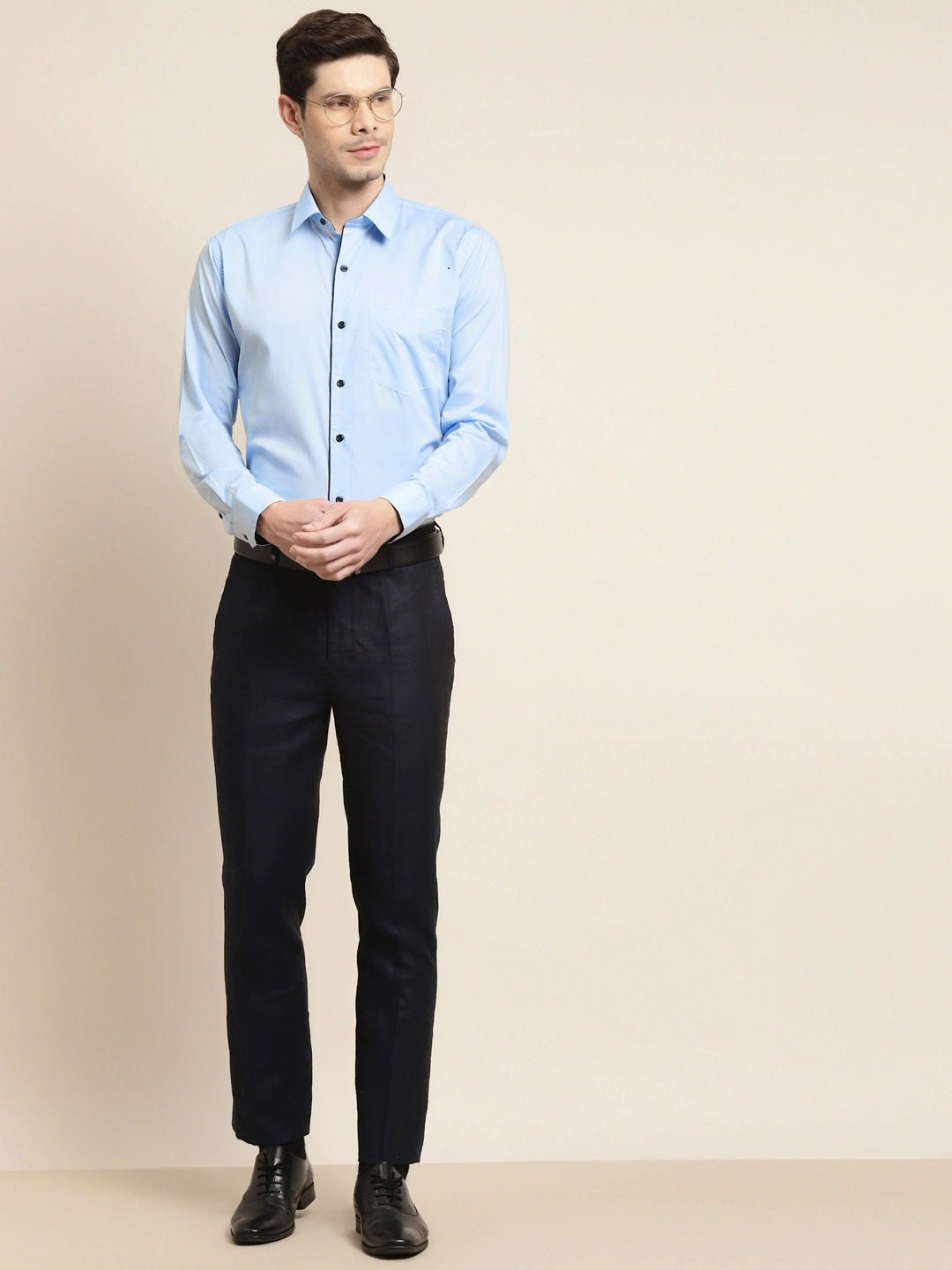 Men Sky Solid Pure Cotton Slim Fit Formal Shirt - #folk republic#