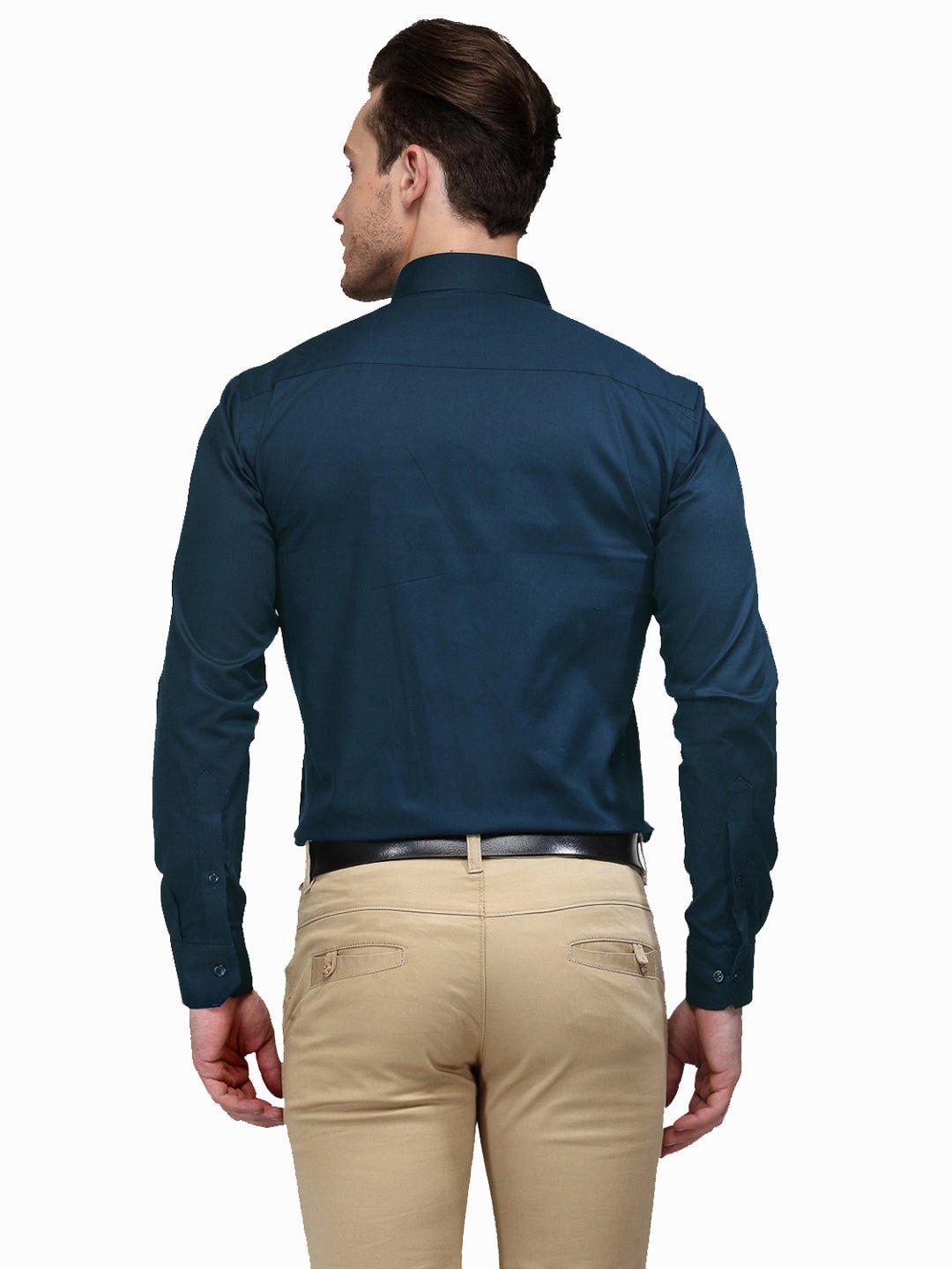 Men Turquoise Blue Solid Slim Fit Pure Cotton Formal Shirt - #folk republic#