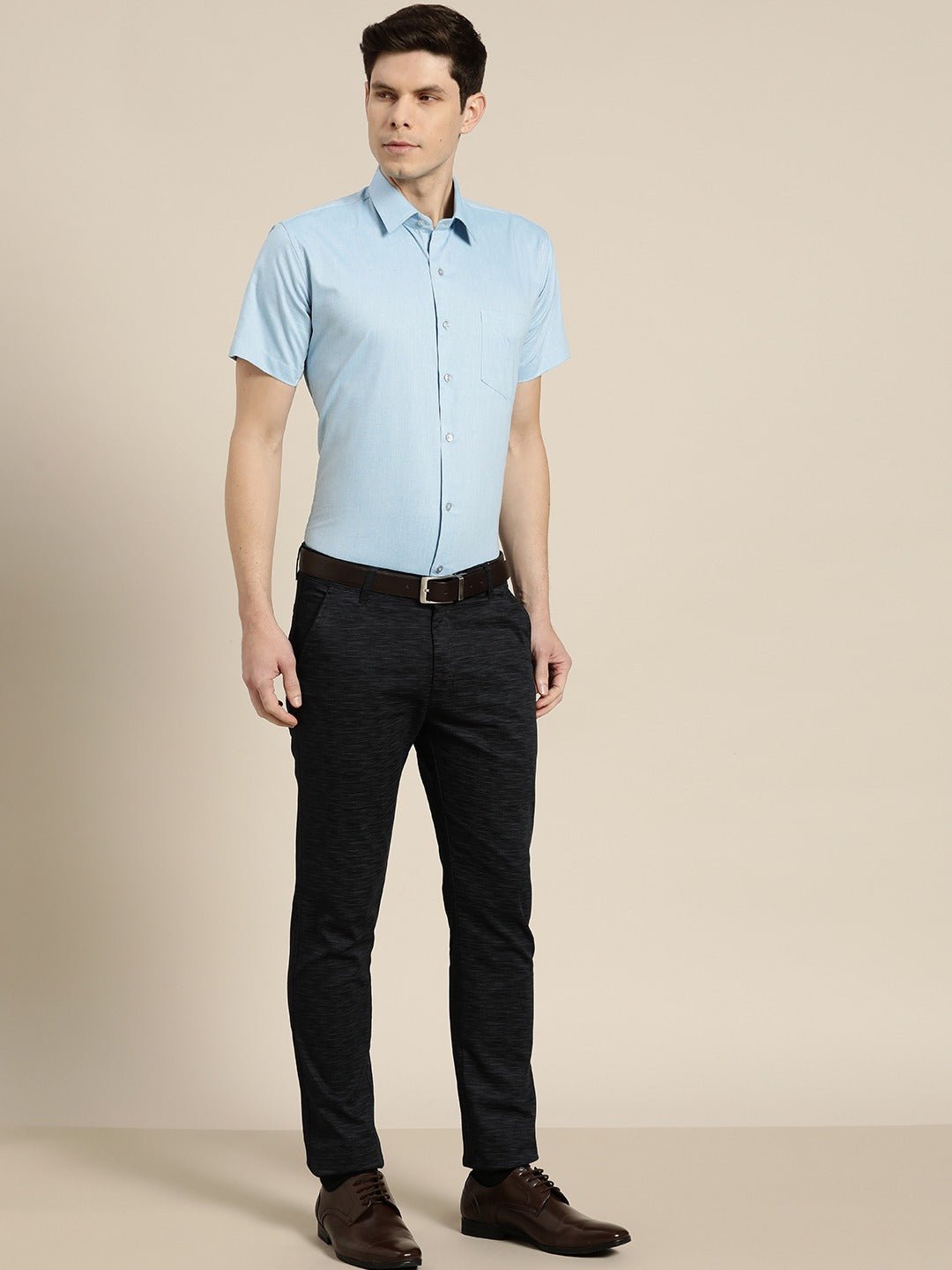 Men Turquoise Blue Solids Cotton Rich Slim Fit Formal Shirt - #folk republic#