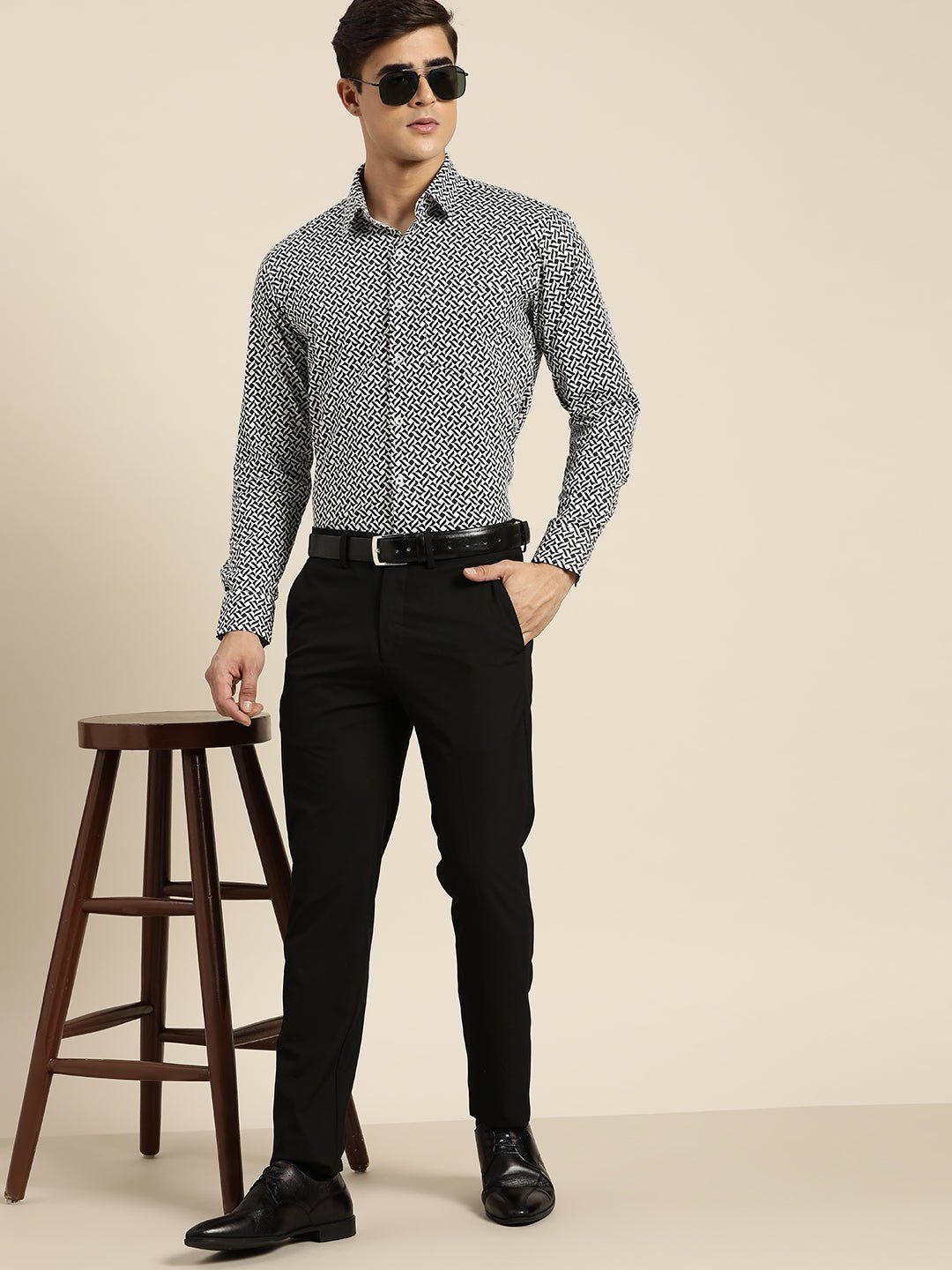 Men White & Black Print Pure Cotton Slim fit Party Shirt - #folk republic#