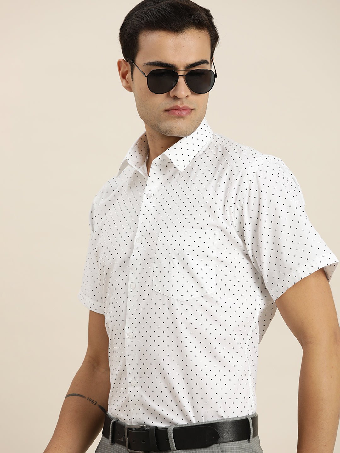 Men White & Black Print Pure Cotton Slim fit Party Shirt - #folk republic#