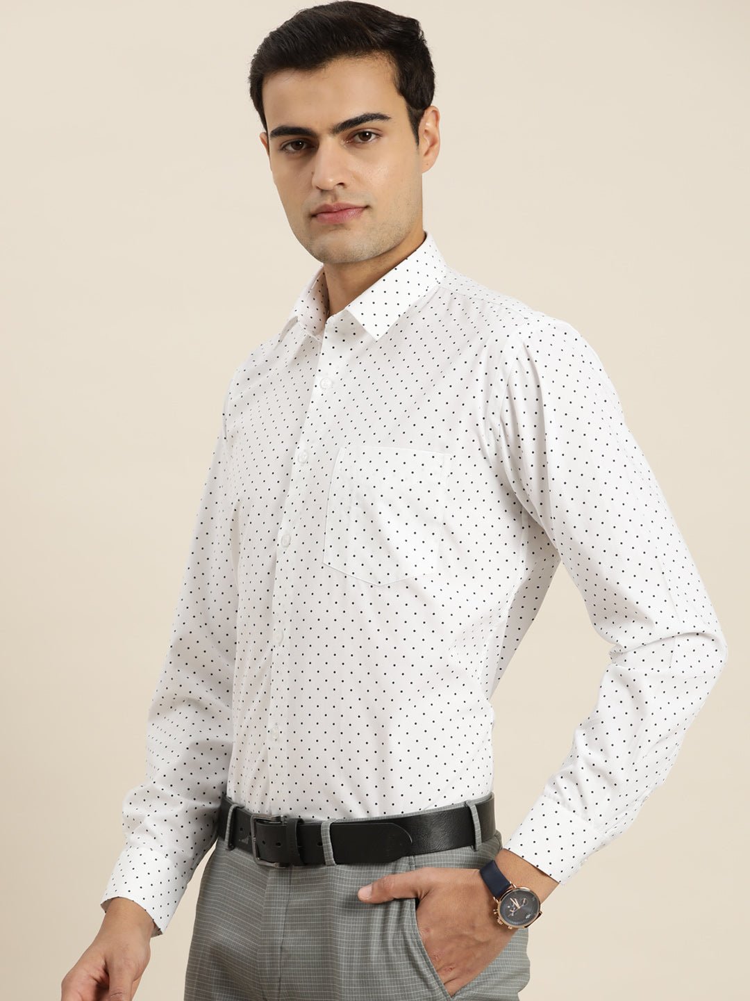 Men White & Black Print Pure Cotton Slim fit Party Shirt - #folk republic#