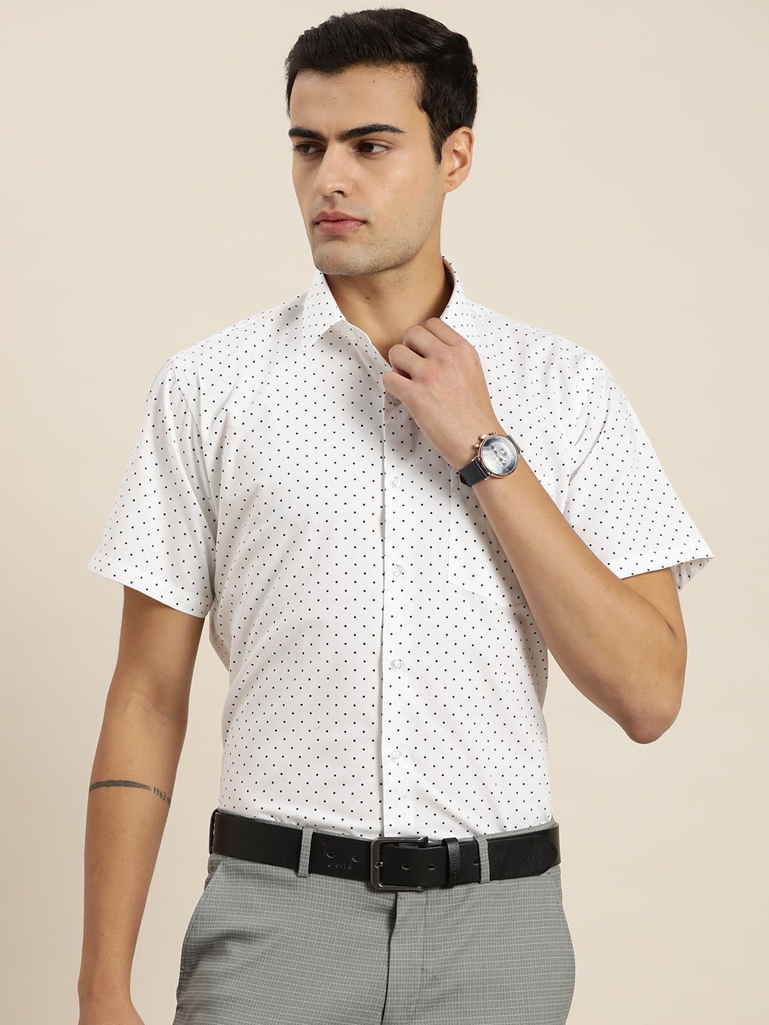 Men White & Black Print Pure Cotton Slim fit Party Shirt - #folk republic#