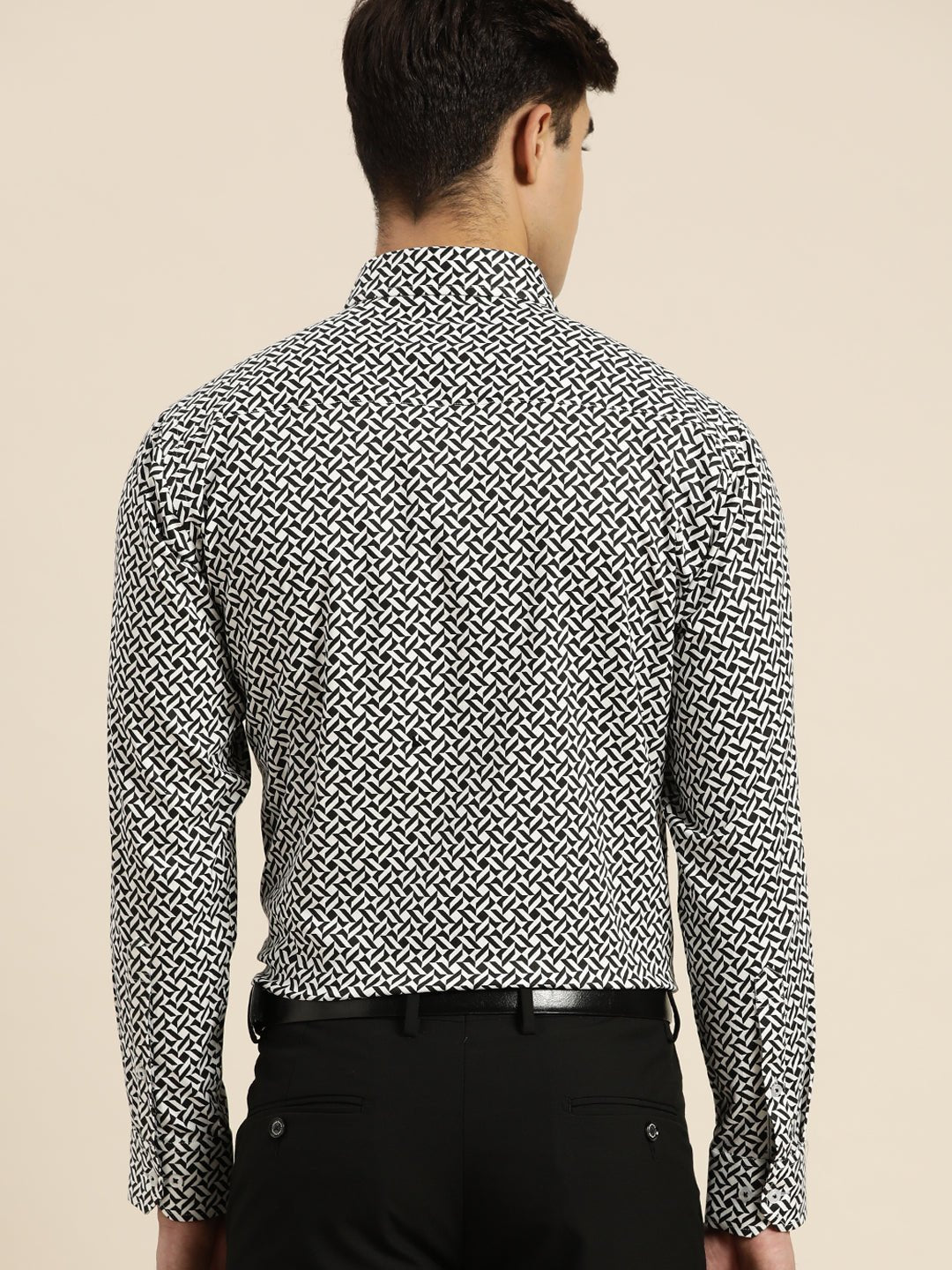 Men White & Black Print Pure Cotton Slim fit Party Shirt - #folk republic#