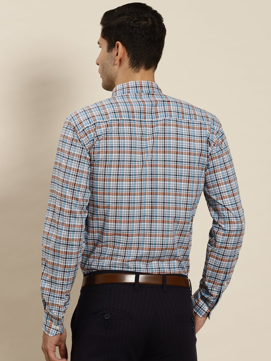 Men White & Blue Checked Pure Cotton Slim Fit Formal Shirt - #folk republic#