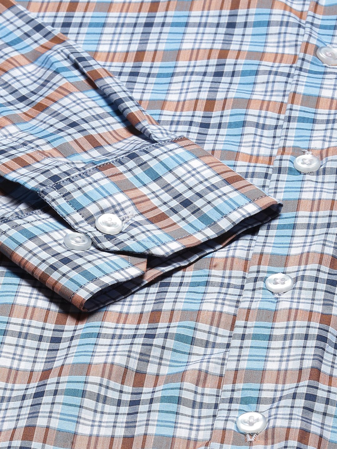 Men White & Blue Checked Pure Cotton Slim Fit Formal Shirt - #folk republic#
