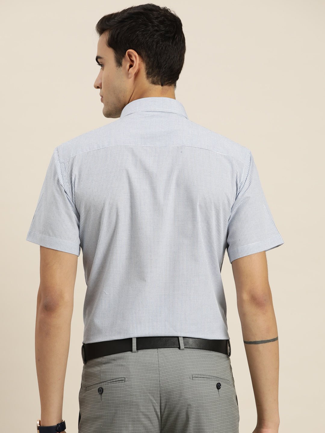 Men White & Blue Checks Pure Cotton Slim fit Formal Shirt - #folk republic#