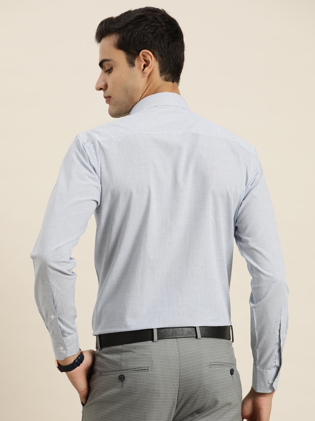 Men White & Blue Checks Pure Cotton Slim fit Formal Shirt - #folk republic#