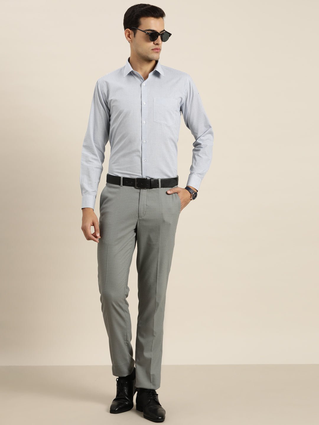 Men White & Blue Checks Pure Cotton Slim fit Formal Shirt - #folk republic#