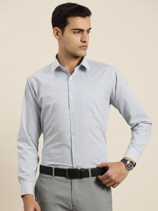 Men White & Blue Checks Pure Cotton Slim fit Formal Shirt - #folk republic#