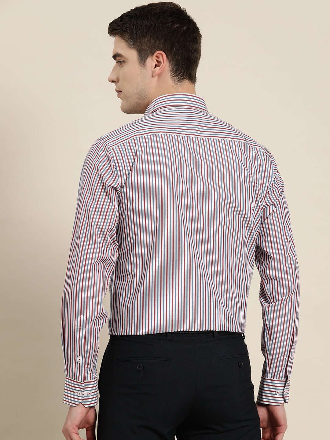 Men White & Blue Stripes Pure Cotton Slim fit Formal Shirt - #folk republic#