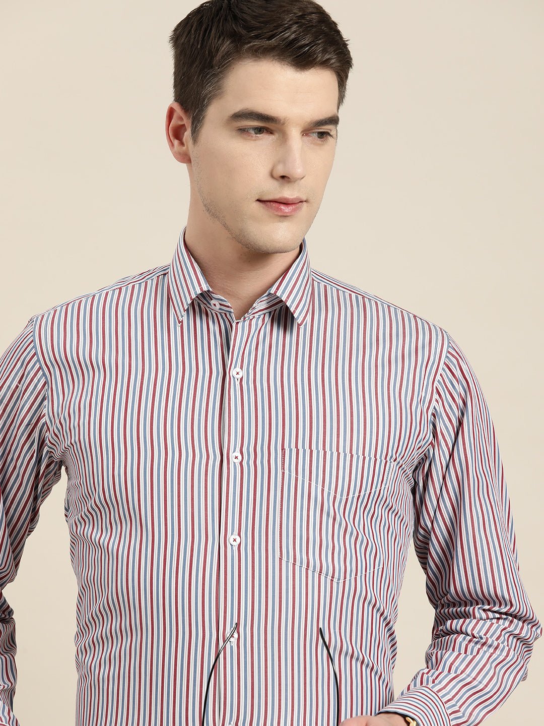 Men White & Blue Stripes Pure Cotton Slim fit Formal Shirt - #folk republic#