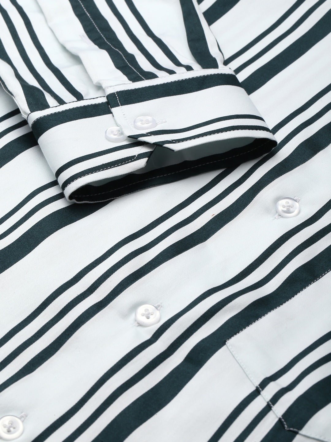Men White & Green Stripes Pure Cotton Slim Fit Formal Shirt - #folk republic#