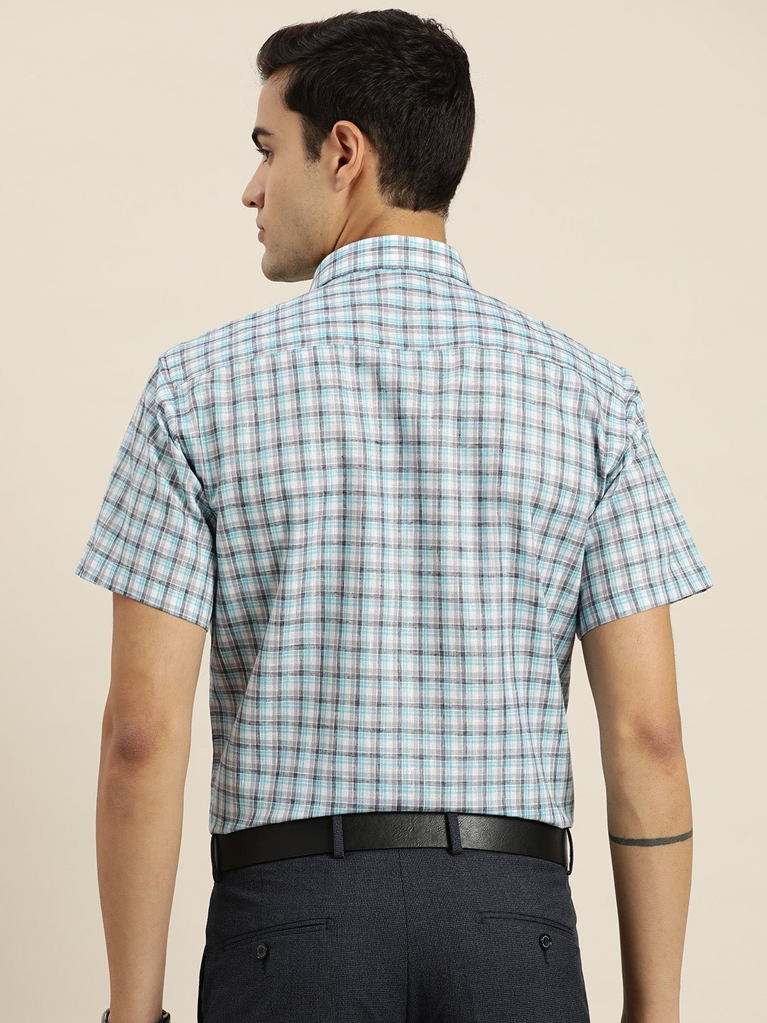 Men White & Grey Checks Cotton Rich Slim fit Formal Shirt - #folk republic#