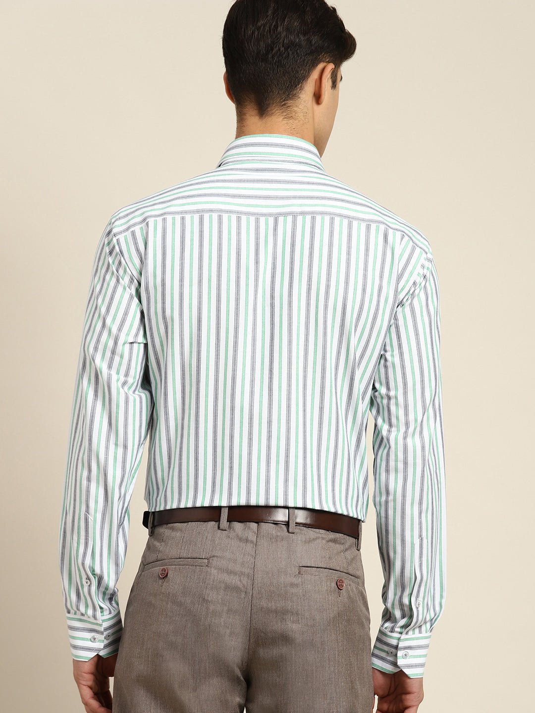 Men White & Grey Stripes Pure Cotton Slim fit Formal Shirt - #folk republic#