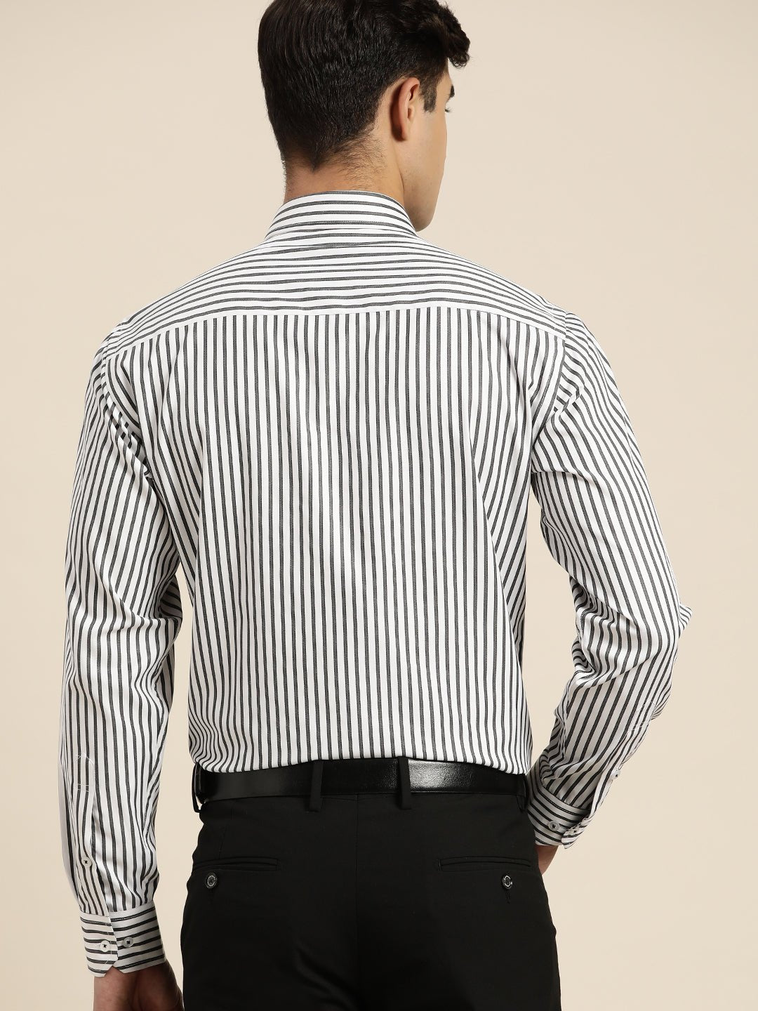 Men White & Grey Stripes Pure Cotton Slim fit Formal Shirt - #folk republic#