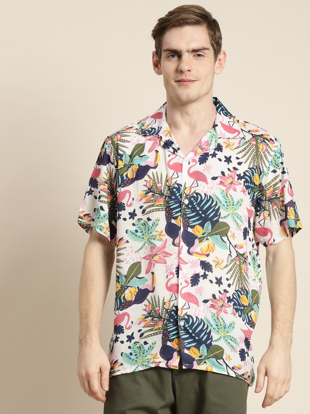 Men White & Multi Print Viscose Rayon Relaxed Fit Casual Resort Shirt - #folk republic#