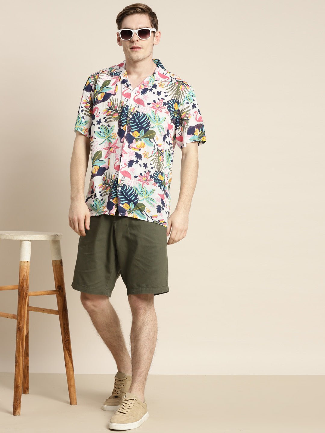 Men White & Multi Print Viscose Rayon Relaxed Fit Casual Resort Shirt - #folk republic#