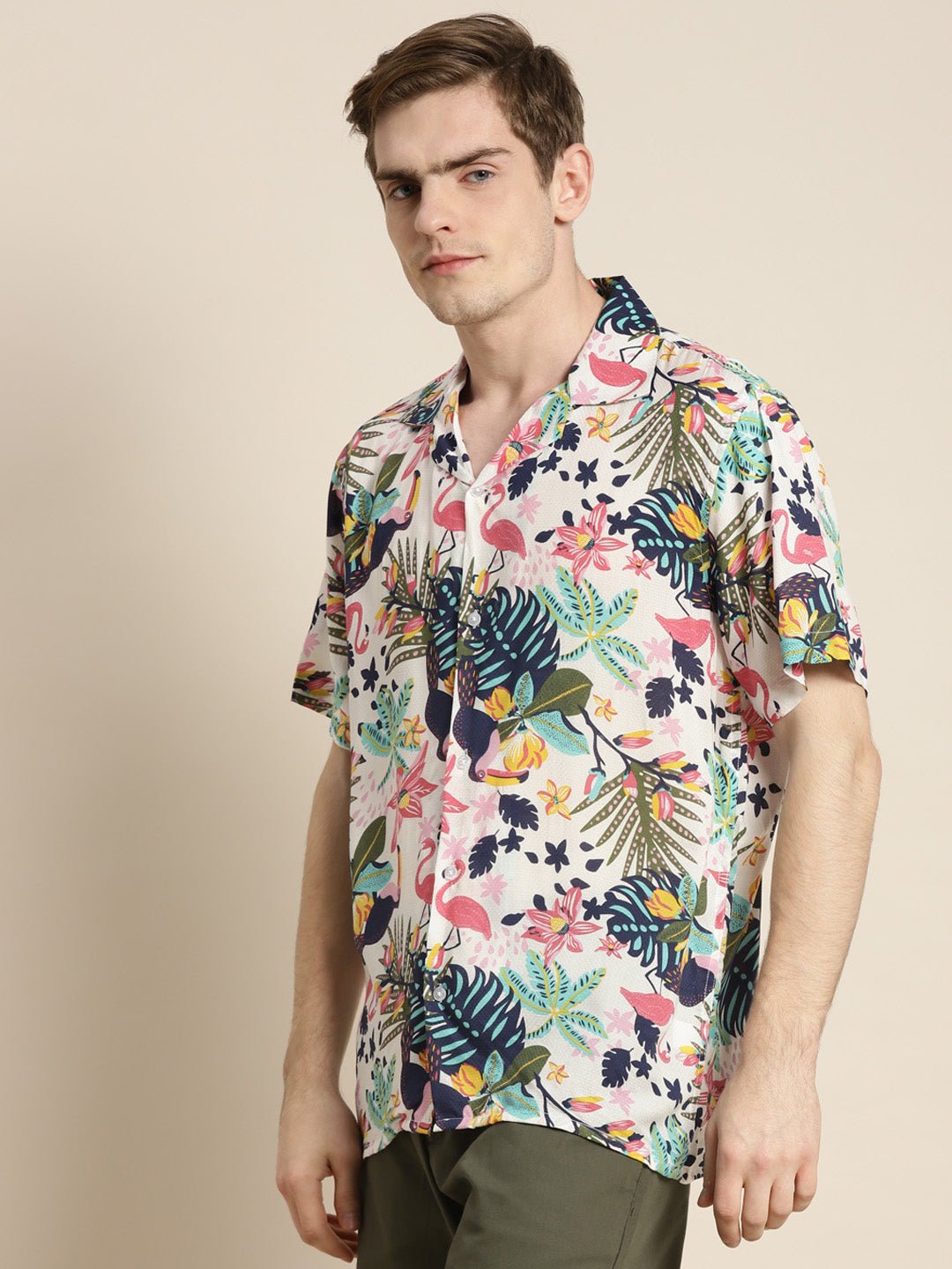 Men White & Multi Print Viscose Rayon Relaxed Fit Casual Resort Shirt - #folk republic#
